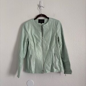 Lafayette 148 New York Women's Size 4 Mint Green 100% Leather Full Zip Jacket